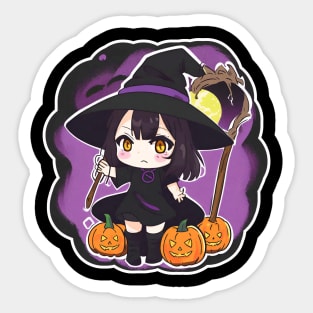 Cute witchy little woman Chibi style concept Halloween party Sticker